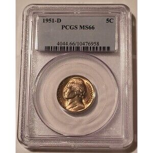 1951 D Jefferson Nickel MS66 PCGS Toning